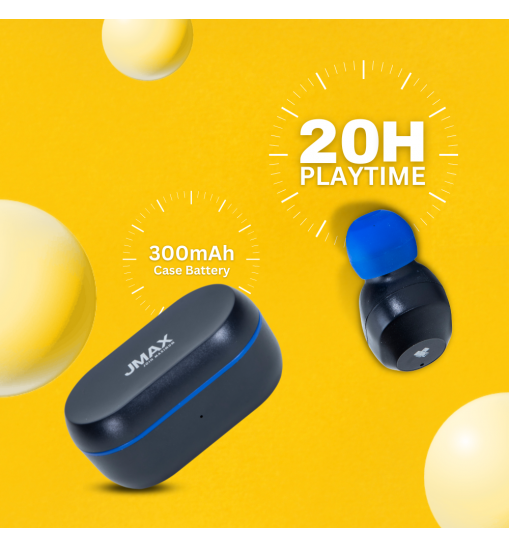 Jmax GYM Series-Blue-Music Express Wireless Earbuds with 20H Playtime |  300mAh Case Battery