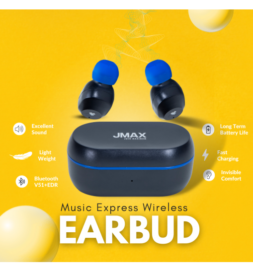 Jmax GYM Series-Blue-Music Express Wireless Earbuds with 20H Playtime |  300mAh Case Battery