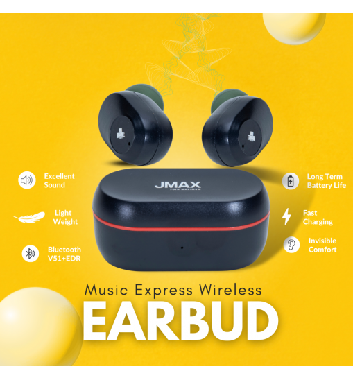 Jmax GYM Series-Red-Music Express Wireless Earbuds with 20H Playtime |  300mAh Case Battery