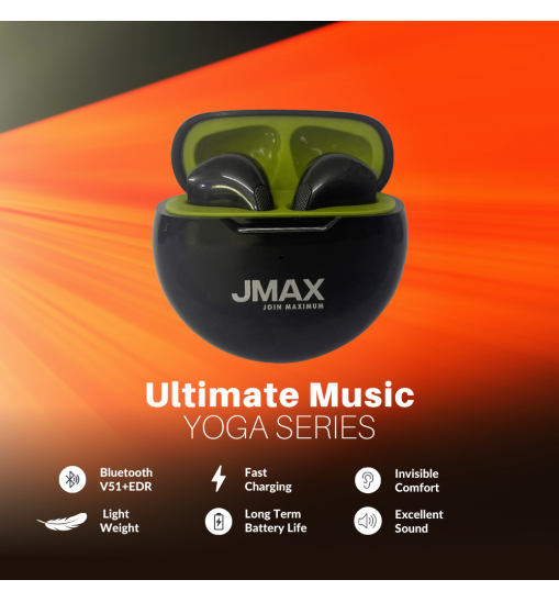 Jmax Yoga Series  (Black-Red) Wireless Earbuds  | 22H Playtime| Stable Bluetooth Connection