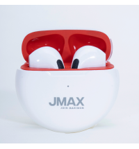 Jmax Yoga Series  (White-Red) Wireless Earbuds  | 22H Playtime| Stable Bluetooth Connection