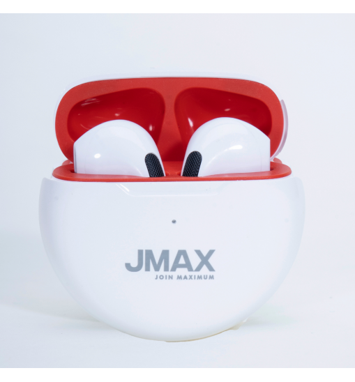 Jmax Yoga Series  (White-Red) Wireless Earbuds  | 22H Playtime| Stable Bluetooth Connection
