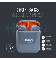 Jmax Run Series Grey Ture Bass Wireless Bluetooth Earbuds with16 Hour Long Playtime 