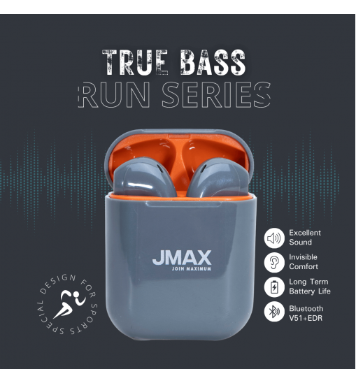 Jmax Run Series Grey Ture Bass Wireless Bluetooth Earbuds with16 Hour Long Playtime Jmax Run Series Grey Ture Bass Wireless Bluetooth Earbuds with16 Hour Long Playtime
