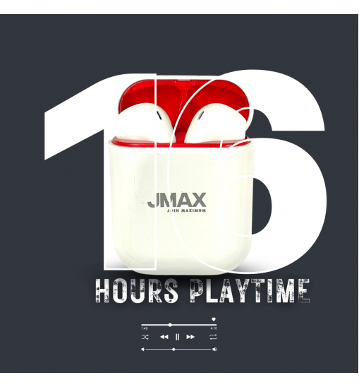 Jmax Run Series White Red Ture Bass Wireless Bluetooth Earbuds with16 Hour Playtime Jmax Run Series White Red Ture Bass Wireless Bluetooth Earbuds with16 Hour Playtime