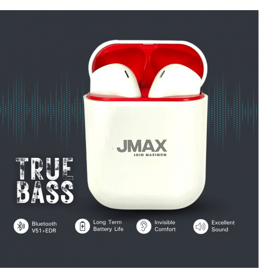 Jmax Run Series White Red Ture Bass Wireless Bluetooth Earbuds with16 Hour Playtime Jmax Run Series White Red Ture Bass Wireless Bluetooth Earbuds with16 Hour Playtime
