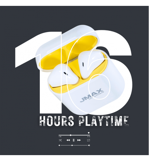 Jmax Run Series White Yellow Ture Bass Wireless Bluetooth Earbuds with16 Hour Playtime Jmax Run Series White Yellow Ture Bass Wireless Bluetooth Earbuds with16 Hour Playtime