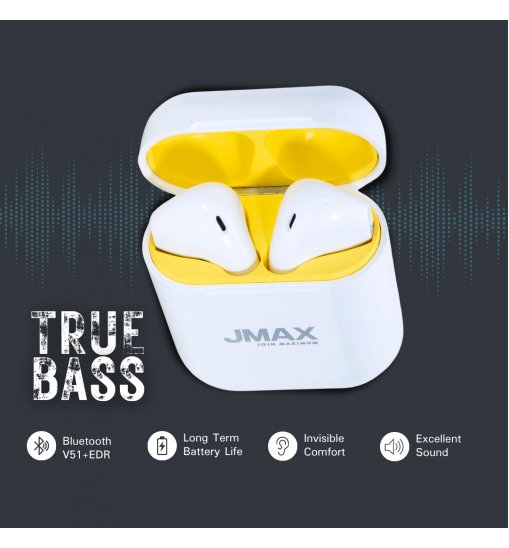 Jmax Run Series White Yellow Ture Bass Wireless Bluetooth Earbuds with16 Hour Playtime Jmax Run Series White Yellow Ture Bass Wireless Bluetooth Earbuds with16 Hour Playtime